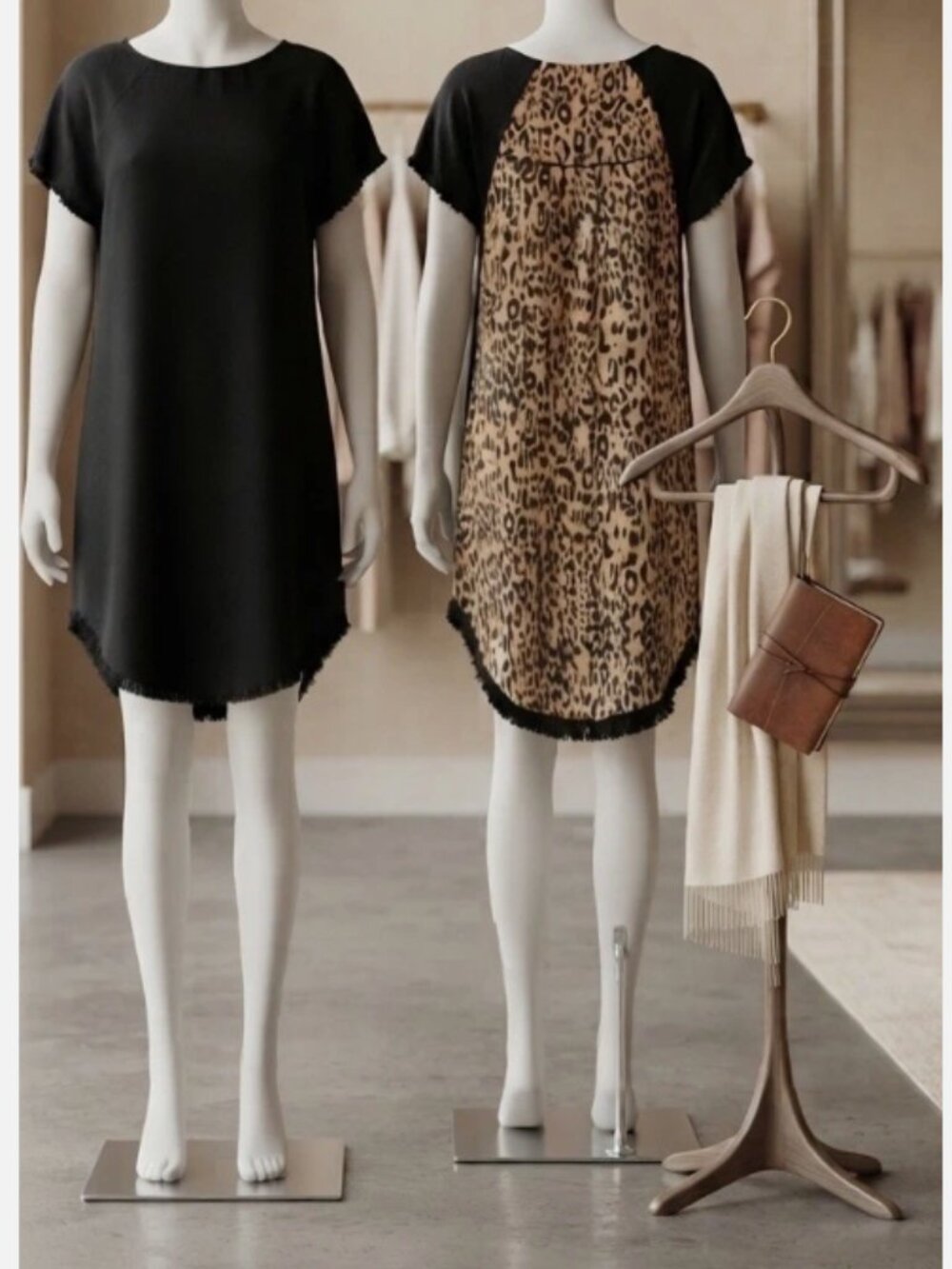 NWOT Umgee Midi Dress leopard back with fringe with pockets size small